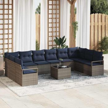 ARDEBO.de - Sofa Set mit Kissen 11 pcs Grau Poly Rattan