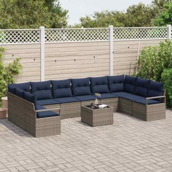 Sofa Set mit Kissen 11 pcs Grau Poly Rattan