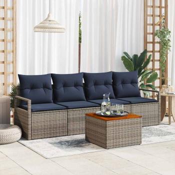 ARDEBO.de - Gartensofa-set mit Kissen 5 pcs Grau Poly-Rattan