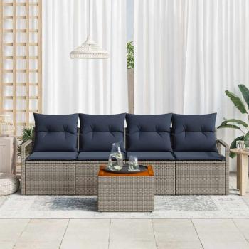 Gartensofa-set mit Kissen 5 pcs Grau Poly-Rattan