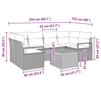 Gartensofa-set mit Kissen 7 pcs Schwarz Poly-Rattan