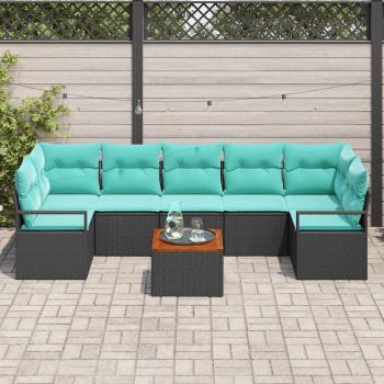 Gartensofa-set mit Kissen 8 pcs Schwarz Poly-Rattan