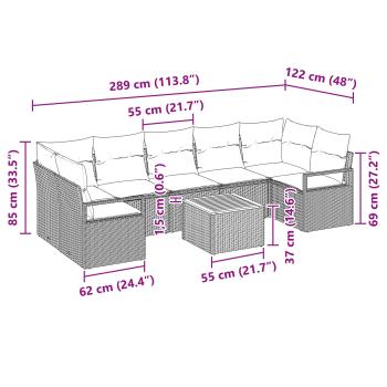 Gartensofa-set mit Kissen 8 pcs Schwarz Poly-Rattan