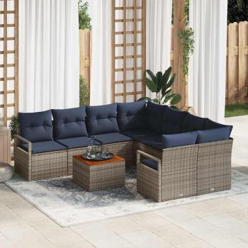 ARDEBO.de - Gartensofa-set mit Kissen 9 pcs Grau Poly-Rattan