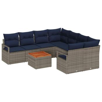 Gartensofa-set mit Kissen 9 pcs Grau Poly-Rattan