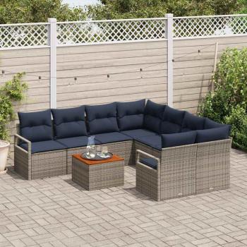Gartensofa-set mit Kissen 9 pcs Grau Poly-Rattan