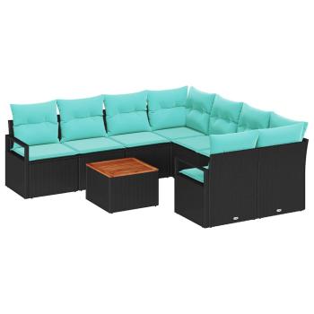 Gartensofa-set 9 stk. Schwarz Poly-Rattan
