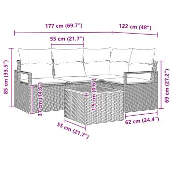 Gartensofa-set mit Kissen 5 pcs Grau Poly-Rattan