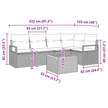 Gartensofa-set mit Kissen 6 pcs Schwarz Poly-Rattan