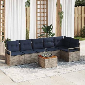 ARDEBO.de - Gartensofa-set mit Kissen 7 pcs Grau Poly-Rattan
