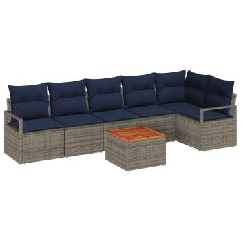 Gartensofa-set mit Kissen 7 pcs Grau Poly-Rattan