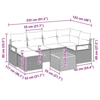 Gartensofa-set mit Kissen 7 pcs Grau Poly-Rattan