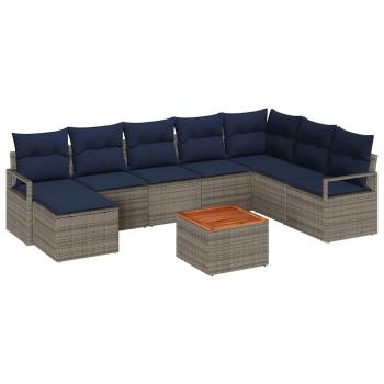 Gartensofa-set mit Kissen 9 pcs Grau Poly-Rattan
