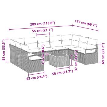 Gartensofa-set mit Kissen 10 pcs Grau Poly-Rattan