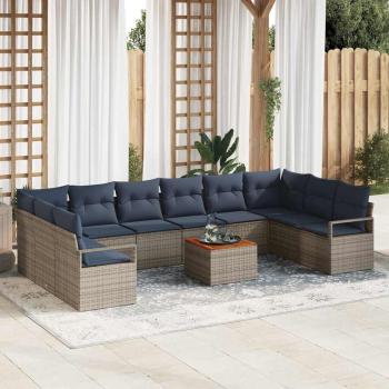 ARDEBO.de - Gartensofa-set mit Kissen 11 pcs Grau Poly-Rattan