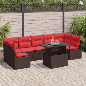ARDEBO.de - Garten-Sofa-Set mit Kissen 8 pcs Braun und Rot Poly-Rattan