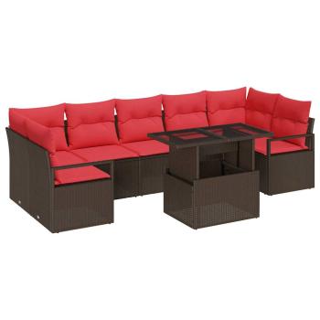 Garten-Sofa-Set mit Kissen 8 pcs Braun und Rot Poly-Rattan