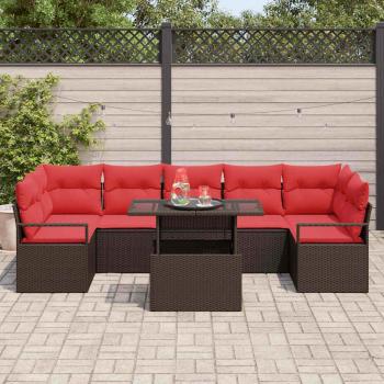 Garten-Sofa-Set mit Kissen 8 pcs Braun und Rot Poly-Rattan
