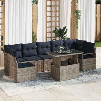 ARDEBO.de - Garten-Sofa-Set 8 pcs Grau und Marineblau Poly-Rattan