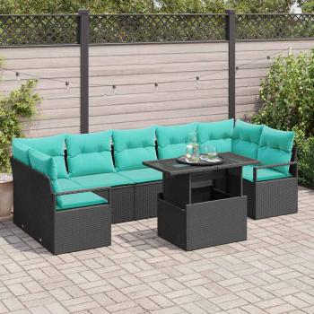 ARDEBO.de - Garten-Sofa-Set mit Kissen 8 pcs Schwarz und Blau Poly-Rattan