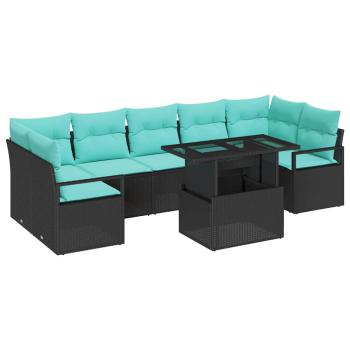 Garten-Sofa-Set mit Kissen 8 pcs Schwarz und Blau Poly-Rattan