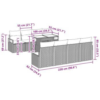 Garten-Sofa-Set mit Kissen 7 pcs Schwarz und Blau Poly-Rattan