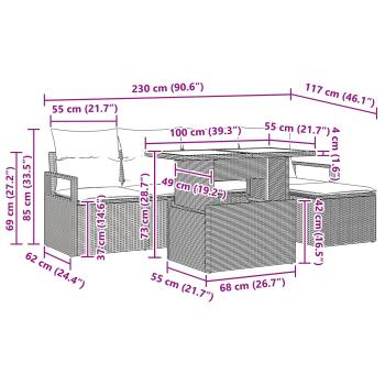Gartensofa-set 6 Stk. Grau und Marineblau Poly-Rattan