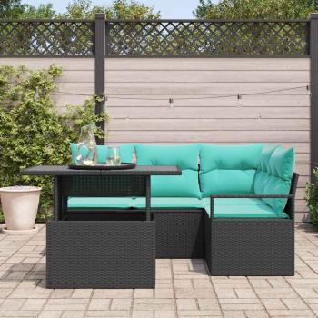 Garten-Sofa-Set mit Kissen 5 pcs Schwarz und Blau Poly-Rattan