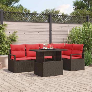 ARDEBO.de - Garten-Sofa-Set mit Kissen 6 pcs Braun und Rot Poly-Rattan