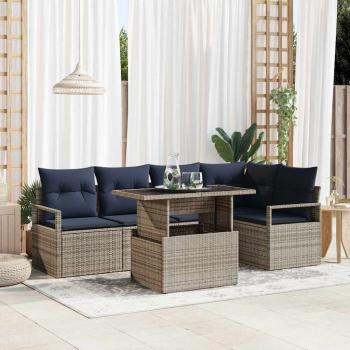ARDEBO.de - Gartensofa-set mit Kissen 6 pcs Grau und Marineblau Poly-Rattan