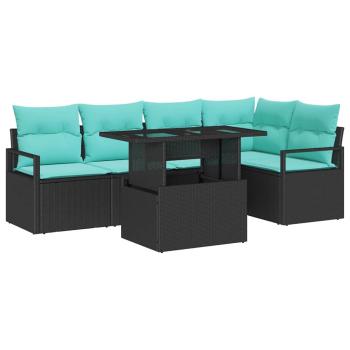 Garten-Sofa-Set mit Kissen 6 pcs Schwarz und Blau Poly-Rattan