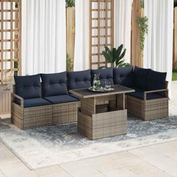 ARDEBO.de - Gartensofa-set mit Kissen 7 pcs Grau und Marineblau Poly-Rattan