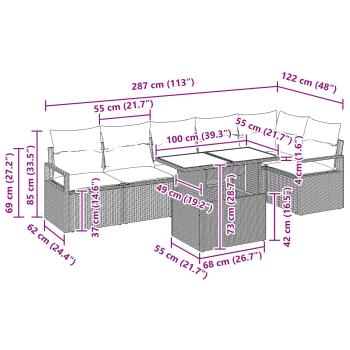Gartensofa-set mit Speicher 7 pcs Schwarz und Blau Poly-Rattan