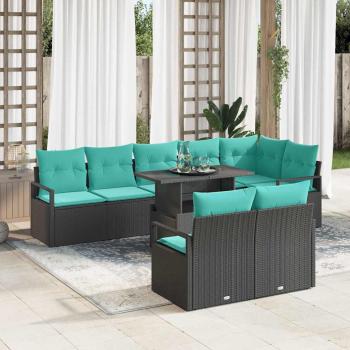 ARDEBO.de - Gartensofa-set mit Speicher 9 pcs Schwarz und Blau Poly-Rattan