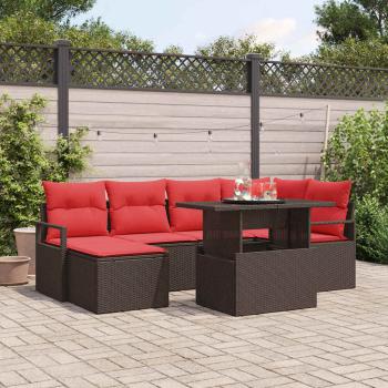 ARDEBO.de - Gartensofa-set mit Speicher 7 pcs Braun und Rot Poly Rattan