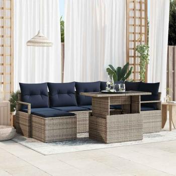 ARDEBO.de - Gartensofa-set 7 pcs Grau und Marineblau Poly Rattan