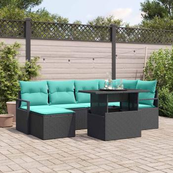 ARDEBO.de - Gartensofa-set mit Speicher 7 pcs Schwarz und Blau Poly Rattan