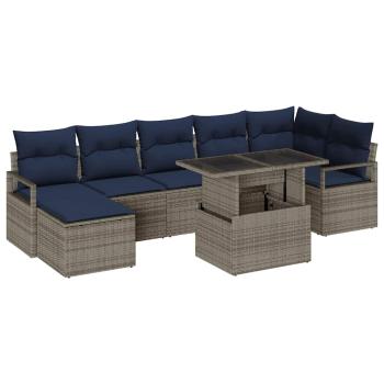 Gartensofa-set 8 pcs Grau und Marineblau Poly-Rattan