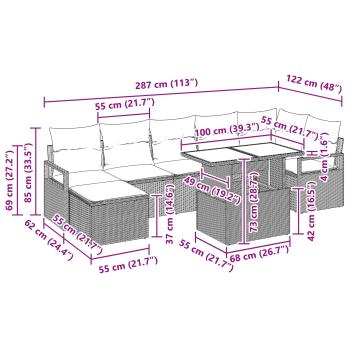 Garten-Sofa-Set mit Kissen 8 pcs Schwarz und Blau Poly-Rattan