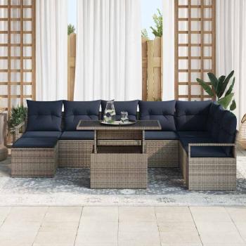 Garten-Sofa-Set mit Kissen 9 pcs Grau und Marineblau