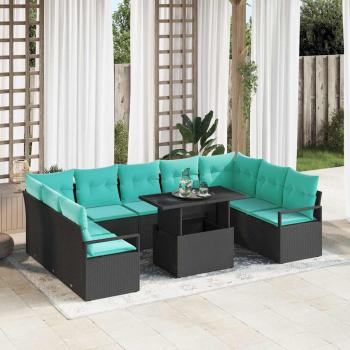 ARDEBO.de - Gartensofa-set mit Speicher 10 pcs Schwarz und Blau Poly Rattan