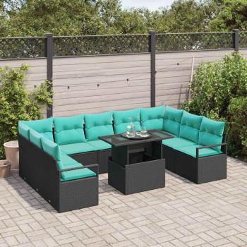 Gartensofa-set mit Speicher 10 pcs Schwarz und Blau Poly Rattan