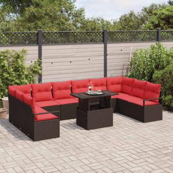 Gartensofa-set 11 Stk. 10-Sitzanzahl Braun und Rot Poly-Rattan