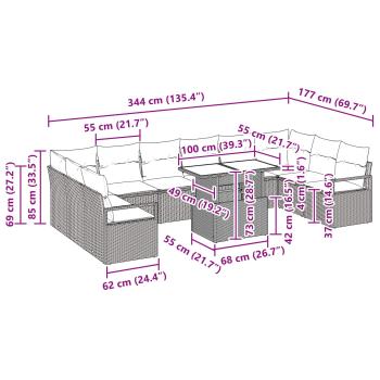 Garten-Sofa-Set mit Kissen 11 pcs Schwarz und Blau Poly-Rattan