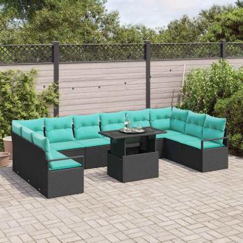 Garten-Sofa-Set mit Kissen 11 pcs Schwarz und Blau Poly-Rattan
