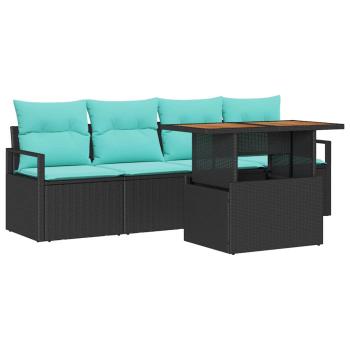 Garten-Sofa-Set mit Kissen 5 pcs Schwarz und blau