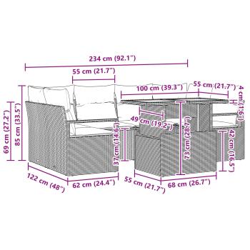 Garten-Sofa-Set mit Kissen 7 pcs Grau und Marineblau