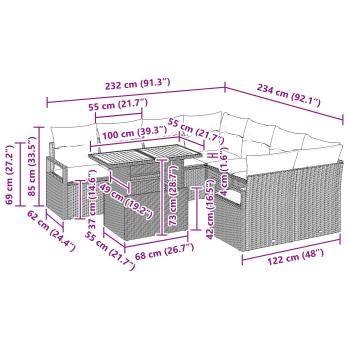 Gartensofa-set 9 stk. 8-Sitzanzahl Grau und Marineblau