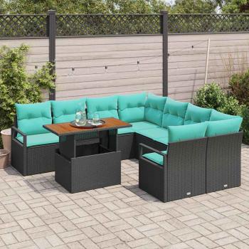 Gartensofa-set 9 Stk. 8-Sitzanzahl Schwarz und Türkis