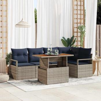 ARDEBO.de - Garten Essgruppe mit Kissen 6 pcs Grau und Marineblau